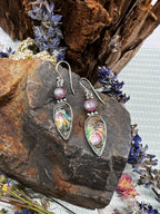Abalone and Rainbow Moonstone/Red Jasper Dangle Earrings