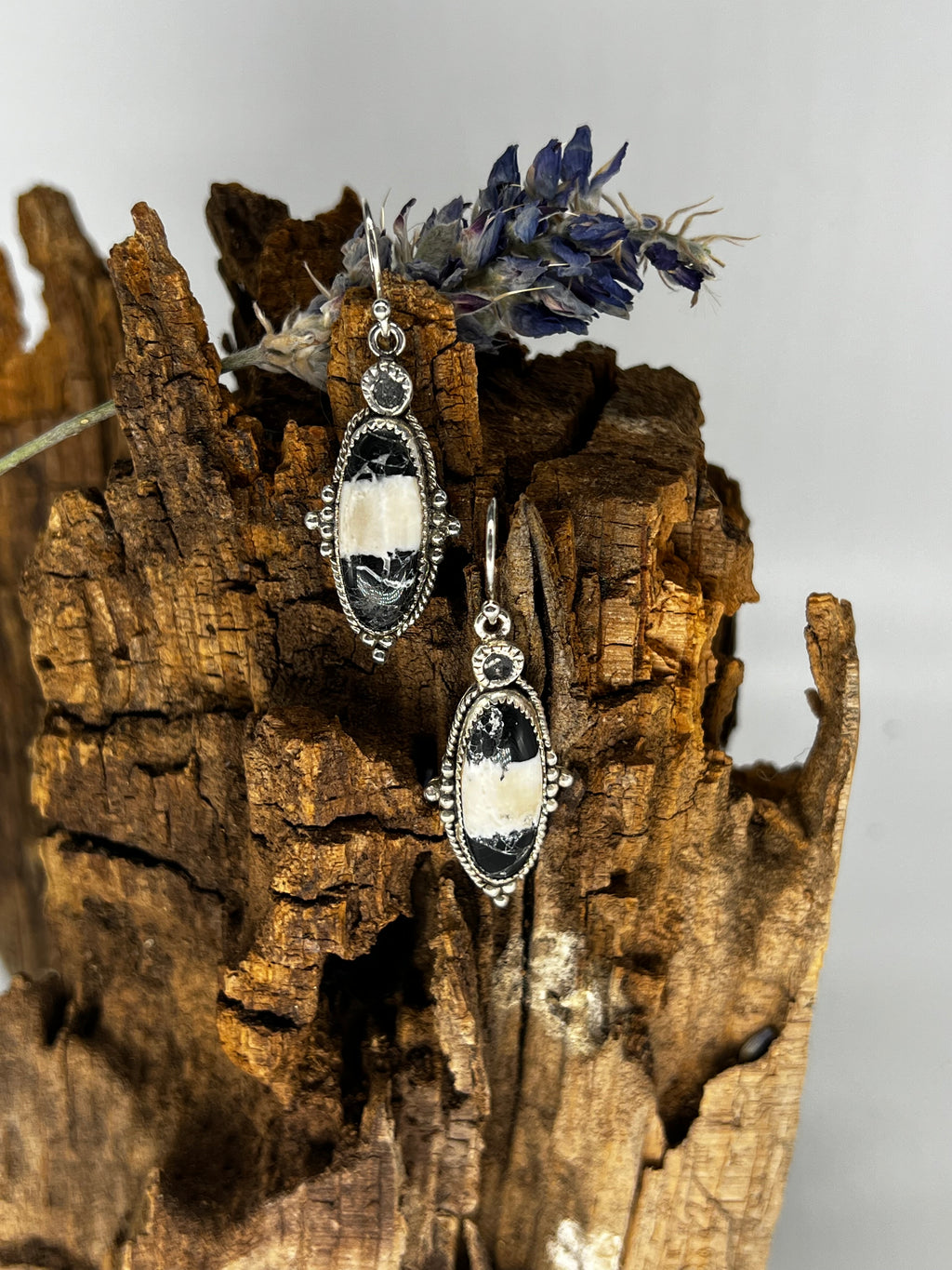 White Buffalo Oval Dangle Earrings