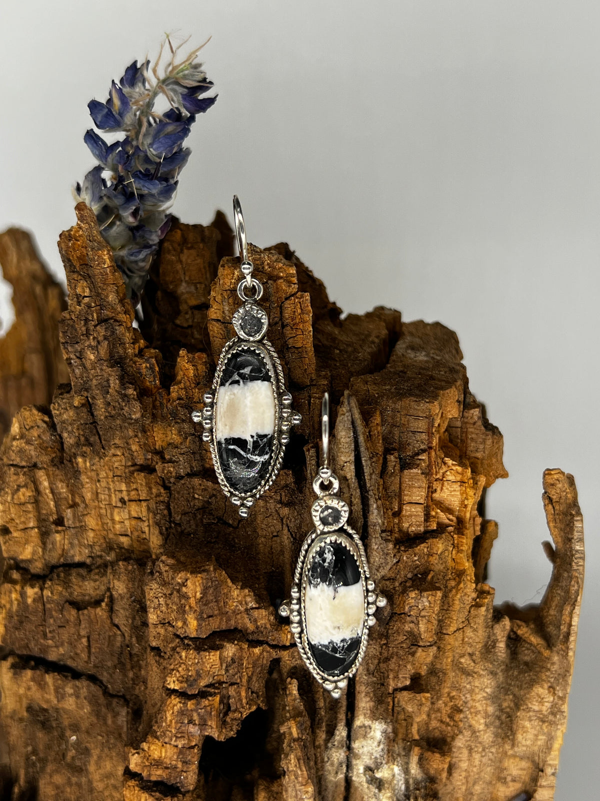White Buffalo Oval Dangle Earrings