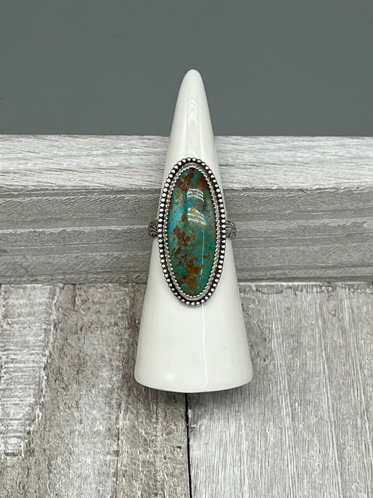 Sonoran Turquoise Long Oval Beaded Ring (Size 8.5)