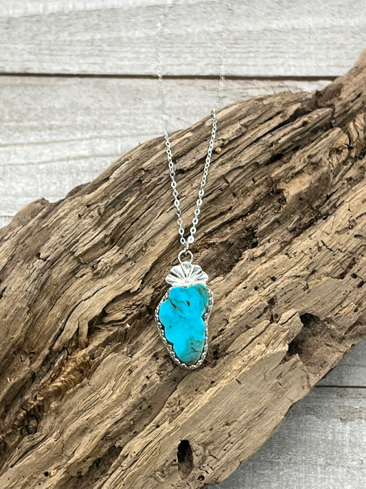 Kingman Turquoise Lake Tahoe Gallery Setting Half Daisy Accent Necklace (18" Chain)
