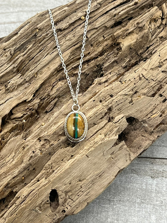 Butterscoth Stone with Green Inlay Necklace (18" Chain)