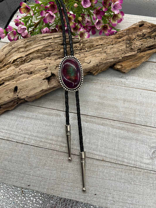 Purple and Teal Hubei Turquoise Oval Beaded Bolo Tie