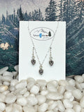 Pine Cone Necklace and Dangle Earrings Set - Patina Sterling Silver