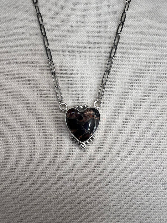 Dark Red Agate Heart Necklace w/Beaded Setting