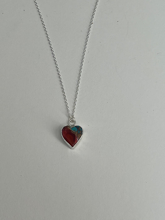 Pink Dahlia Multi Color Heart Necklace