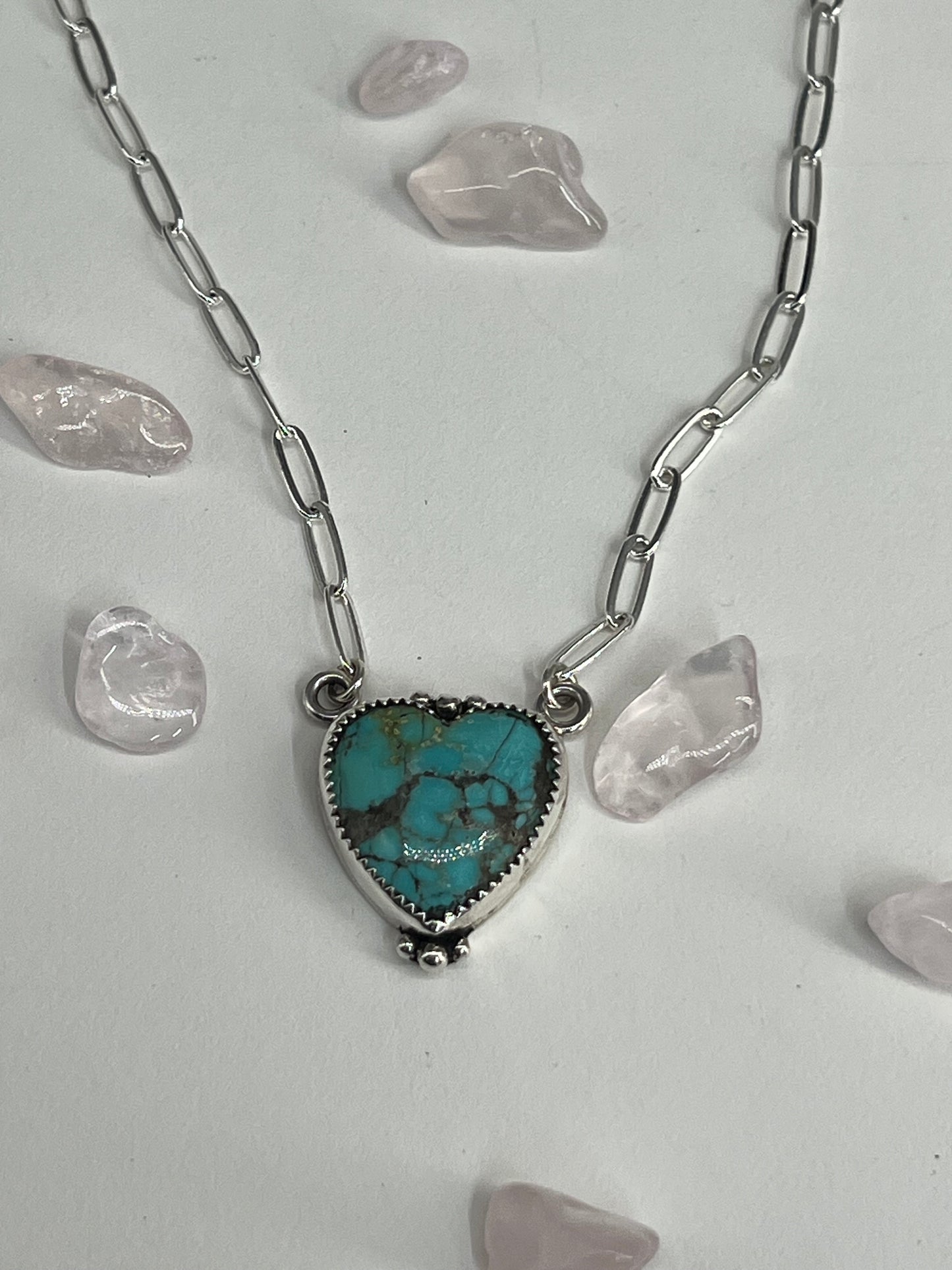 Kingman Turquoise Heart Necklace w/Beaded Setting