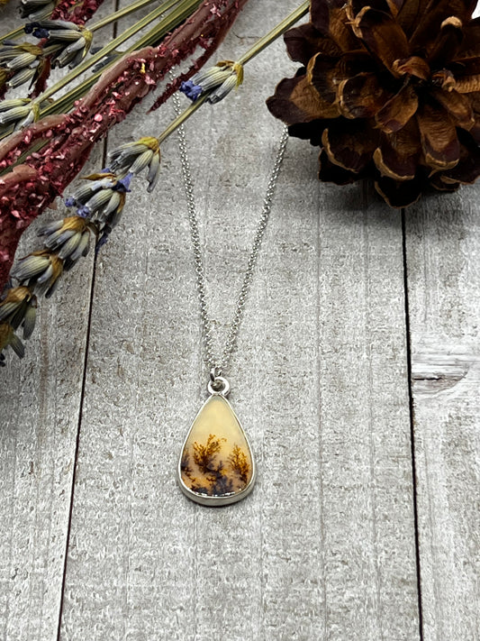Dendritic Agate Teardrop Solitaire Necklace