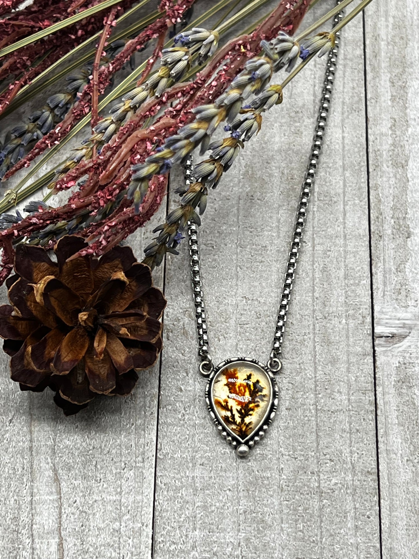 Dendritic Agate Inverted Teardrop Necklace