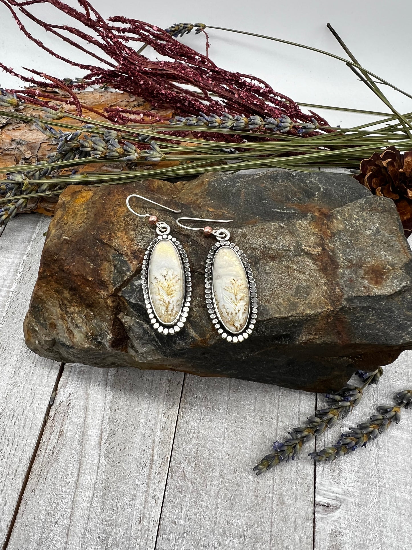 Dendritic Agate Elongated Oval Dangles
