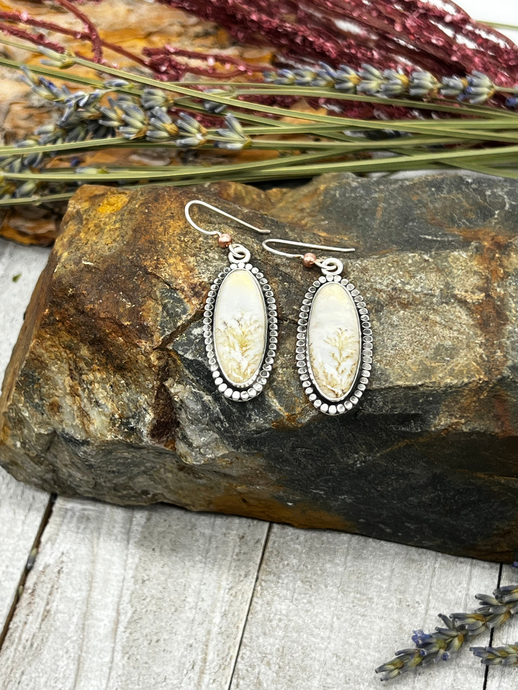 Dendritic Agate Elongated Oval Dangles