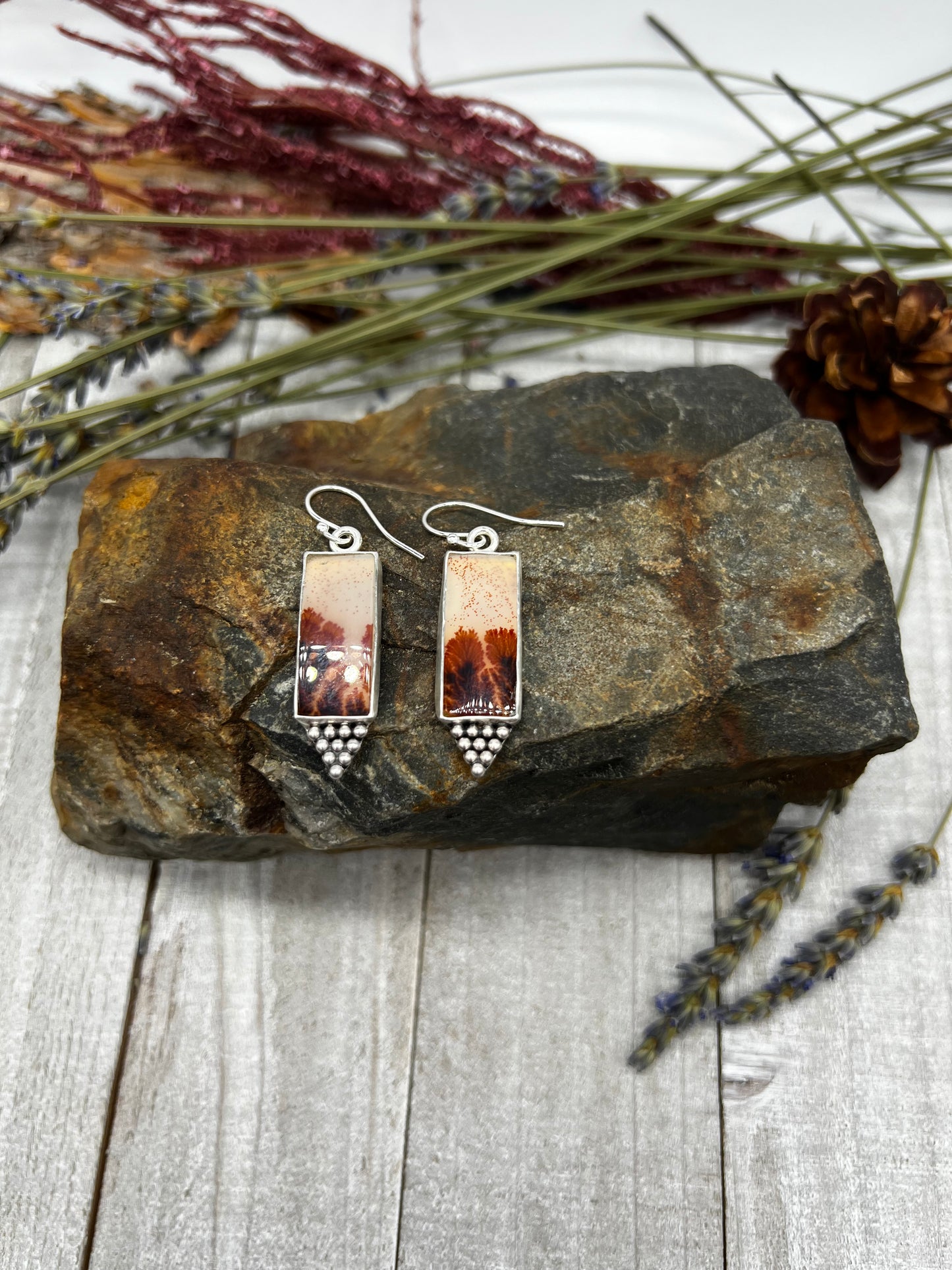 Dendritic Agate Red Poppy Dangles