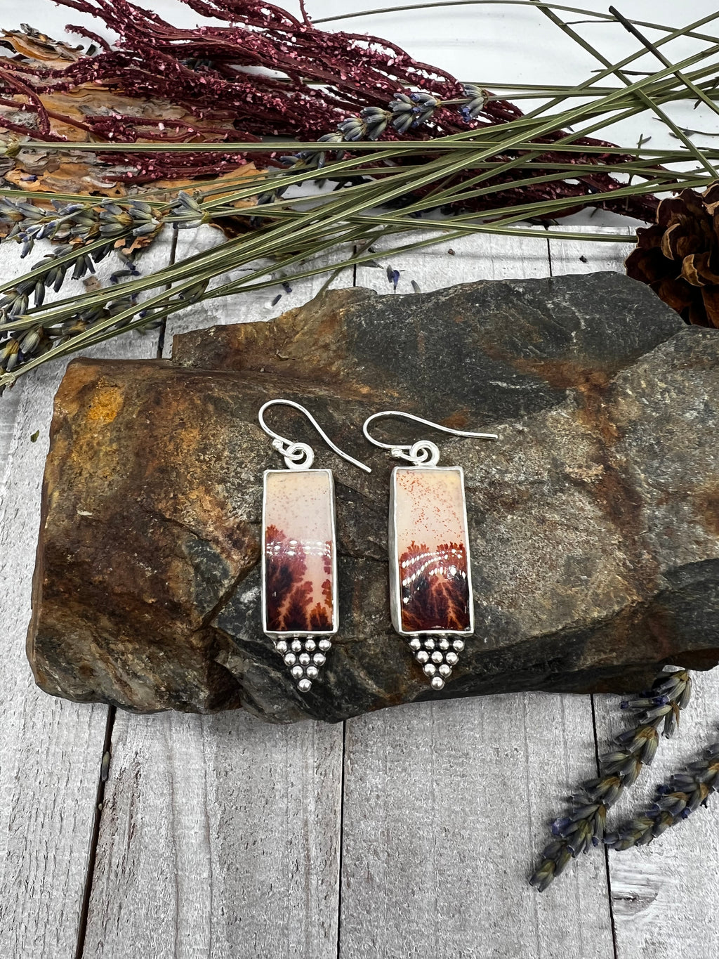 Dendritic Agate Red Poppy Dangles