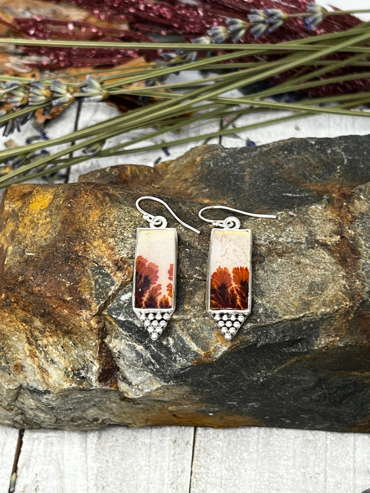 Dendritic Agate Red Poppy Dangles