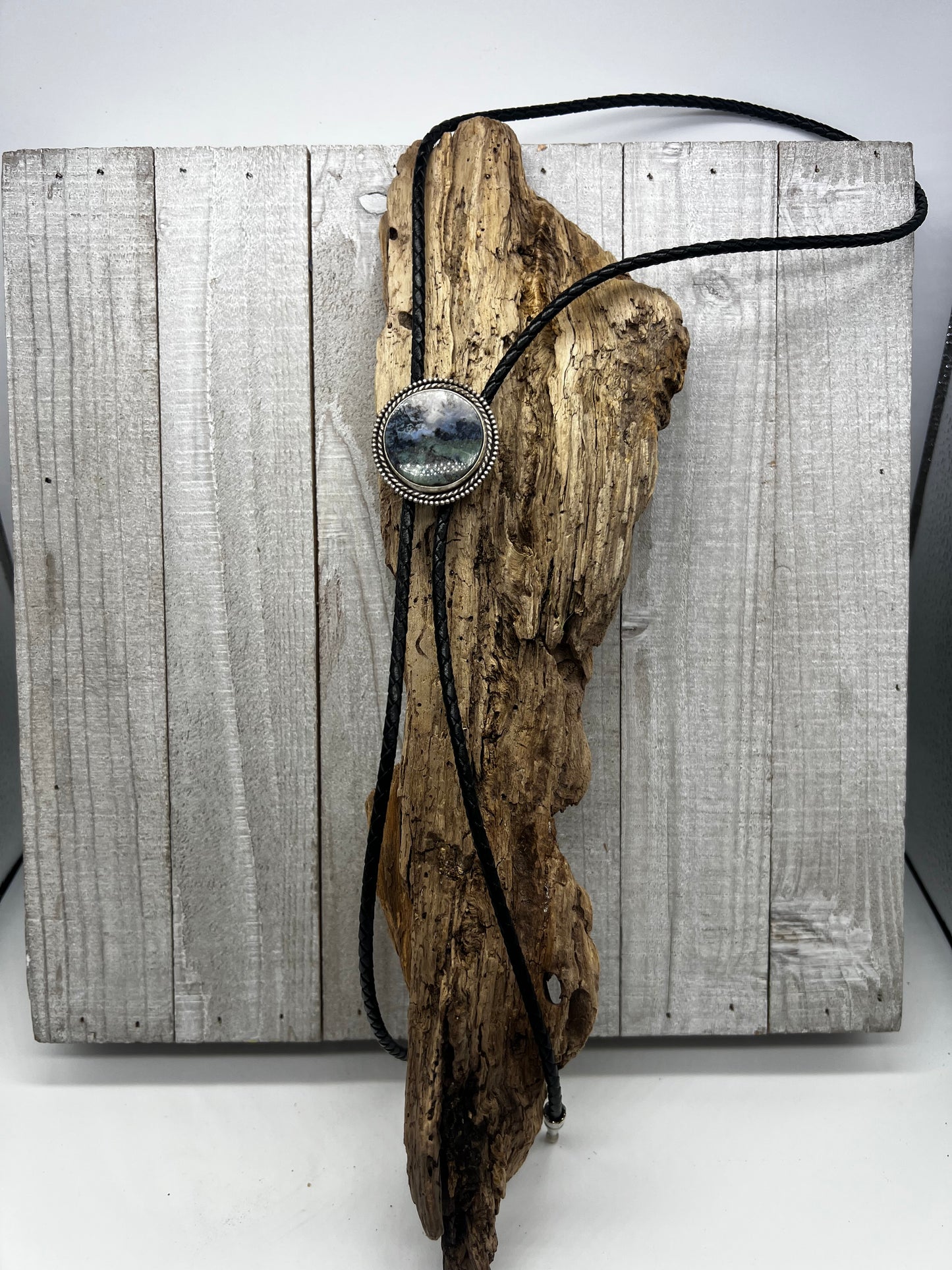 Moss Agate Scenic Statement Bolo Tie