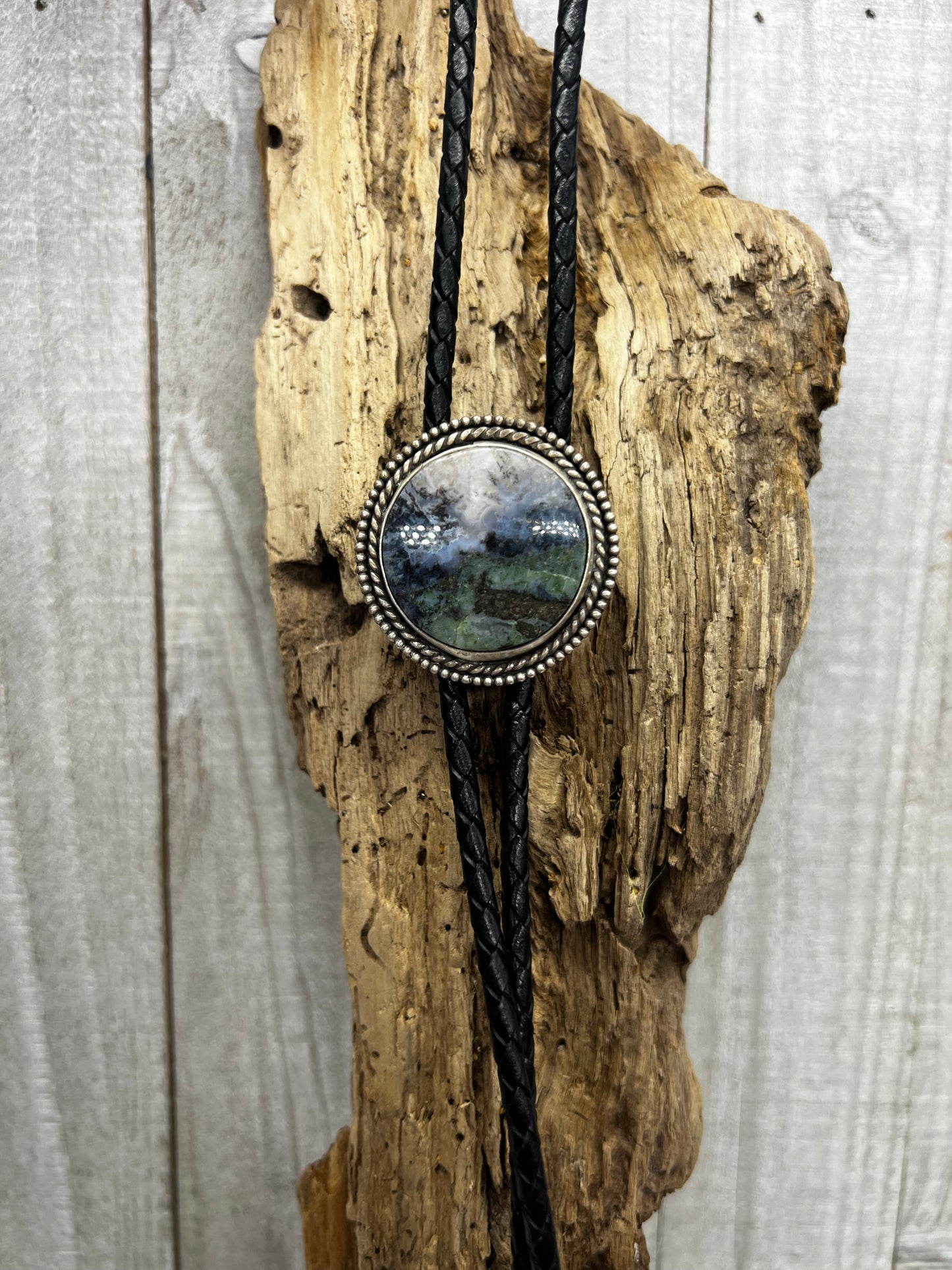 Moss Agate Scenic Statement Bolo Tie