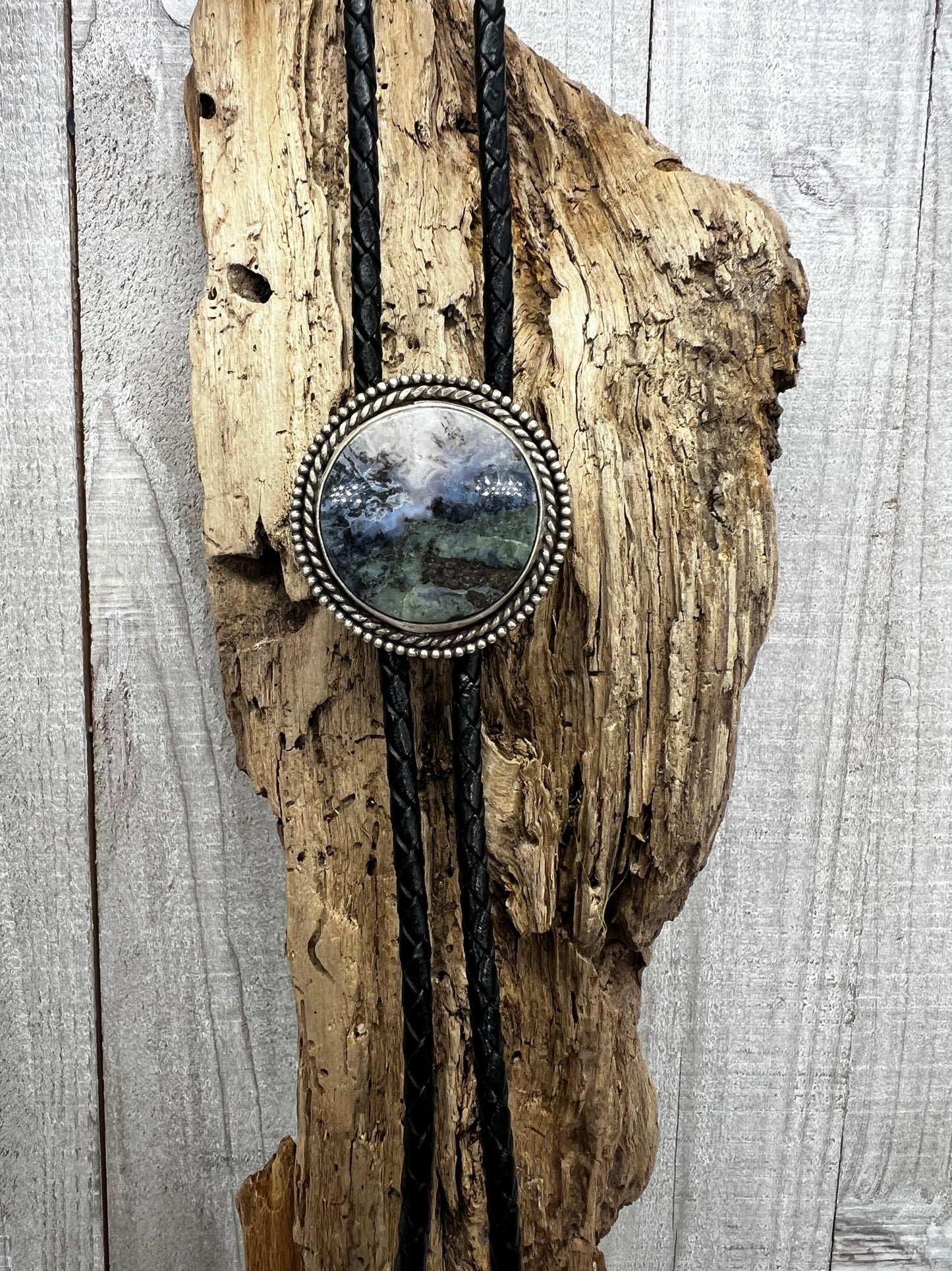 Moss Agate Scenic Statement Bolo Tie