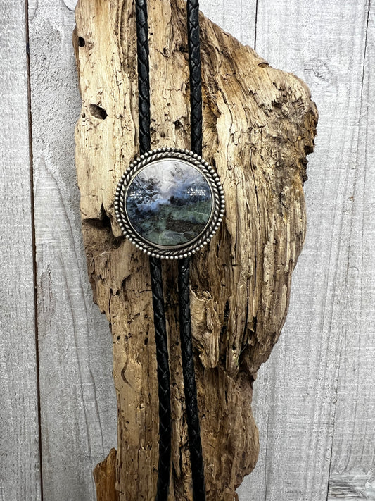 Moss Agate Scenic Statement Bolo Tie
