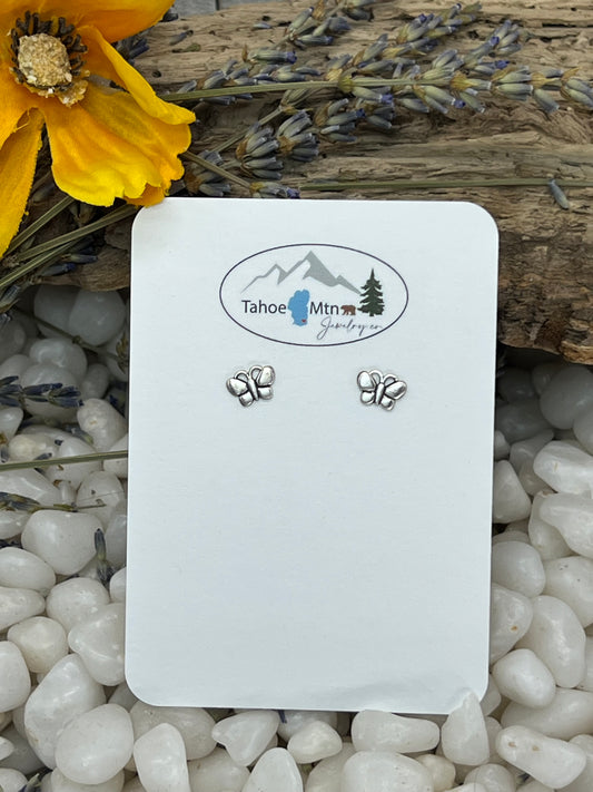 Butterfly Sterling Silver Studs - Round Wings