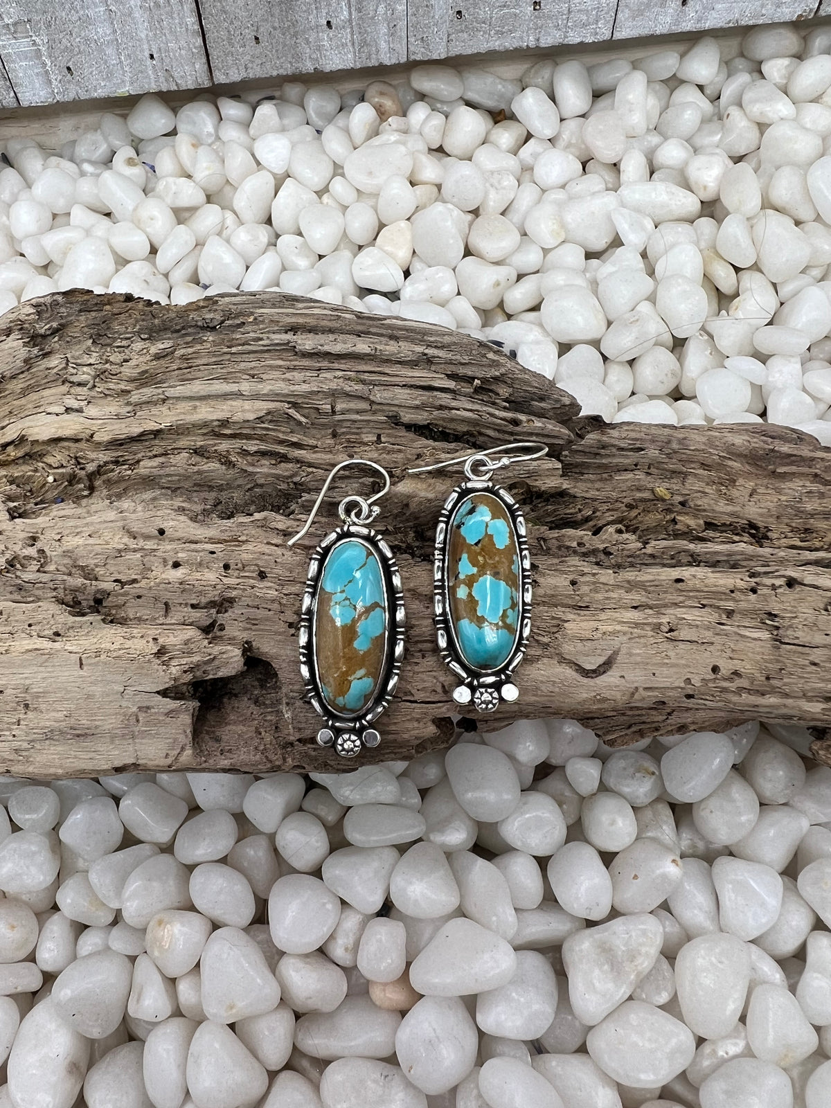 Nevada No. 8 Turquoise Elongated Oval Dangle Earrings