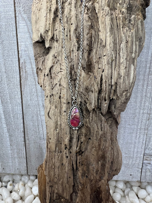 Pink Dahlia Matrix Petite Teardrop Necklace