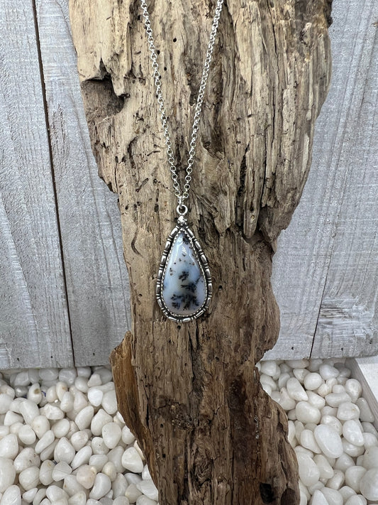 Dendritic Agate Elongated Teardrop Necklace