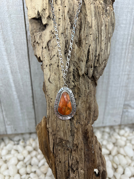Apple Coral Rounded Teardrop Necklace