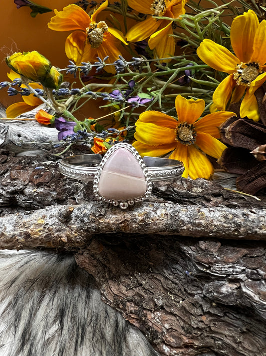 Natural Australian Pink Opal Cuff with Decorative Band