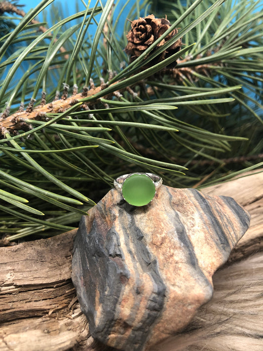 Green Sea Glass Round Scalloped - Size 5 1/2