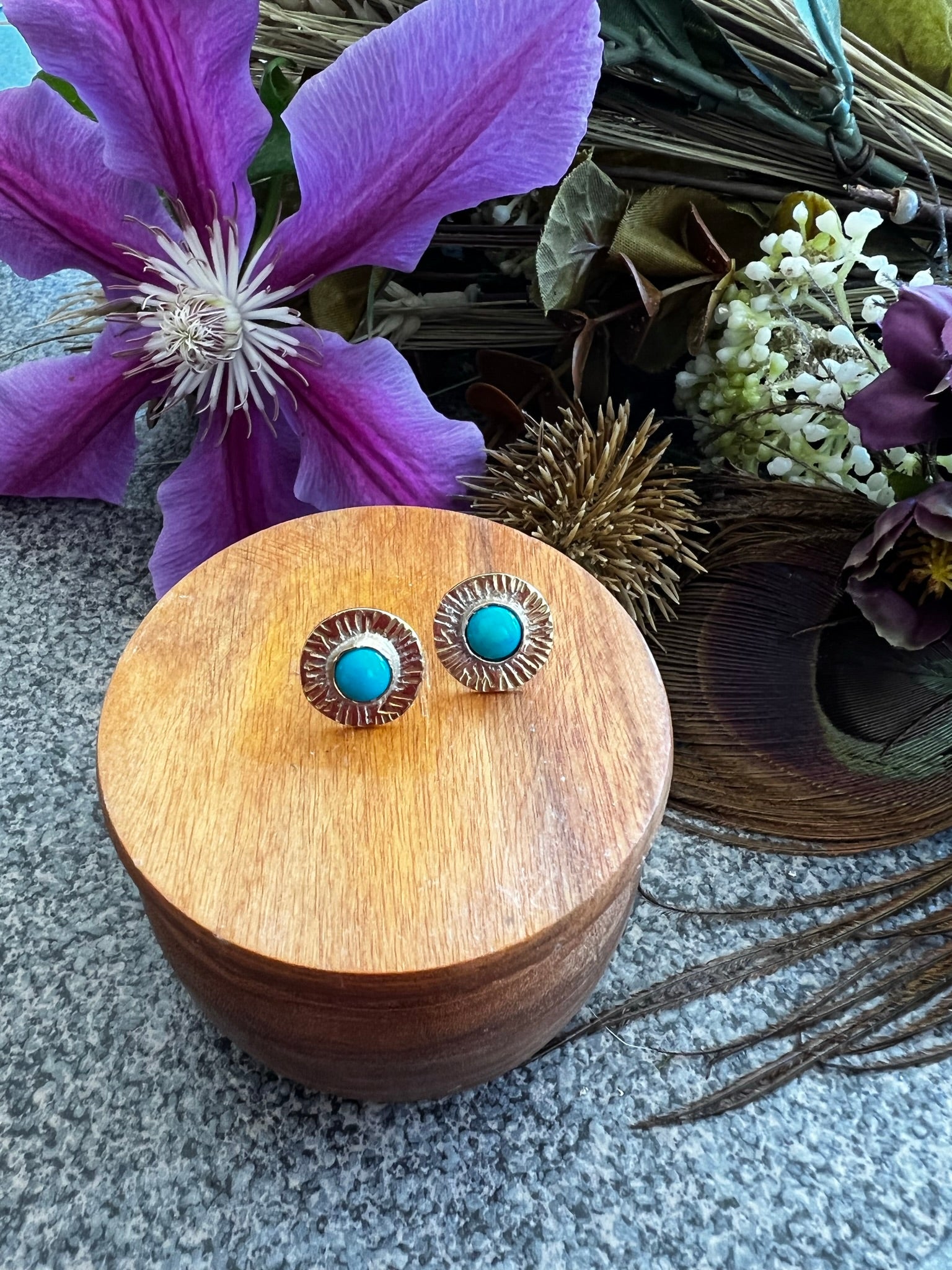 Campitos Turquoise Round Brass Stamped Everyday Studs